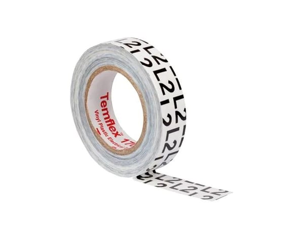 3MTM TemflexTM 1700P L2. Vaiheen merkintäteippi L2, 15 mm x 10 m. Musta teippi valkoisella kirjoituksella - (10 kpl)