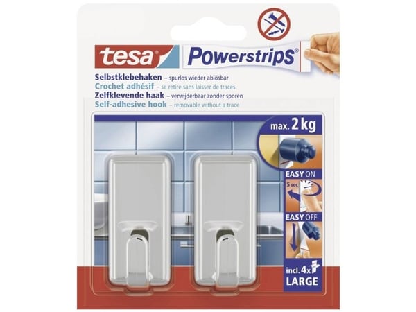 TESA 58051-00010, Sisätila, Keittiökoukku, Metallinen, 2 kpl