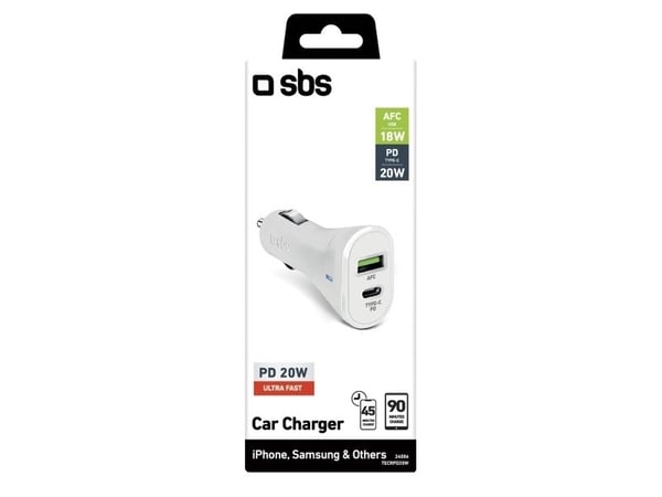 SBS TECRPD20W, Automatisk, Cigarr tändare, 12 V, Vit