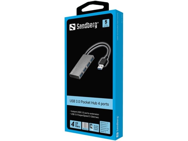 Sandberg USB 3.0 Pocket Hub - Hub - 4 x SuperSpeed USB 3.0 - stasjonær