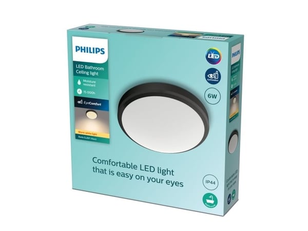 Philips Doris-taklampe, 6 W, LED, IP44, Svart