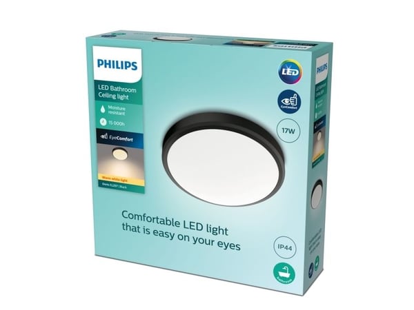 Philips Doris CL257 taklampe, rund, svart, IP44, 1500 lm, 2700K