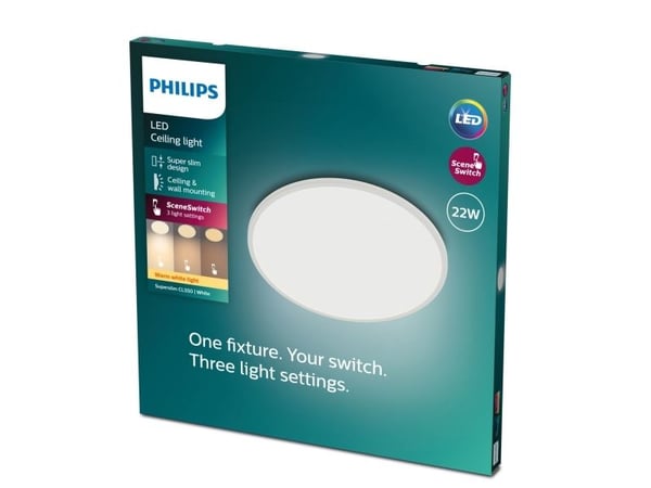 Philips Superslim CL550 - Vegg/taklampe - LED - 22 W - 2700 K - rund - hvit