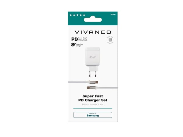 Vivanco Super Fast Power Delivery Charger Set, Innendørs, AC, 1 m, Hvit