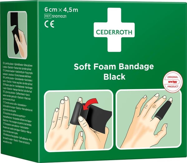 Bandage, Cederroth Soft Foam, sort, 6 cm x 4,5 m