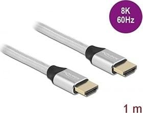 Delock - Ultra High Speed - HDMI-kabel - HDMI hann til HDMI hann - 1 m - trippel beskyttelse - sølv - gullglimtkontakter, 8 K 60 Hz (7680 x 4320) s...