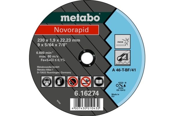 Metabo Novorapid TF 41 - Skjæreplate - for metall, rør, profiles, inox steel, sheets - 230 mm - grovkorn: A46