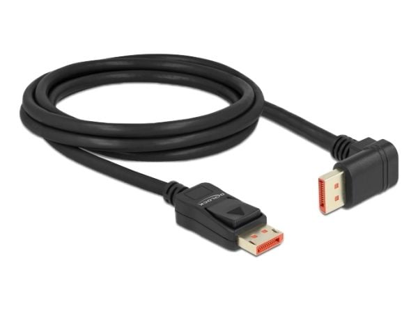 Delock - DisplayPort-kabel - DisplayPort (hann) vinklet til DisplayPort (hann) låsing - DisplayPort 1.4 - 2 m - 8 K 60 Hz (7680 x 4320) støtte - svart