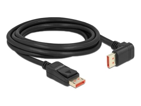 Delock - DisplayPort-kabel - DisplayPort (hann) vinklet til DisplayPort (hann) låsing - DisplayPort 1.4 - 3 m - 8 K 60 Hz (7680 x 4320) støtte - svart