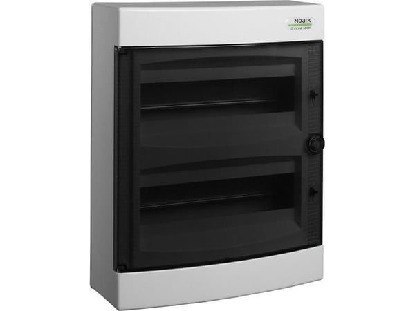 Noark Plast. asennuskotelo, läpinäkyvä ovi, pinta-asennus, IP40, 2 riviä, 2x12 moduulia, PNS 24T