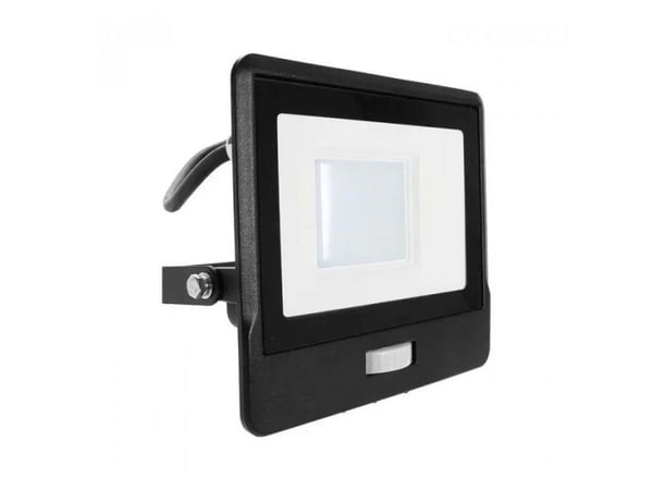 Liiketunnistin LED-projektori 30W 2340lm 3000K SAMSUNG LED IP65 kaapeli 1m musta 5 vuoden takuu 20286