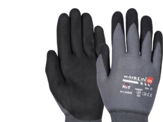 WorkLife Hit handske str. 11 - Tynd, sømløs og handske af polyester med ru nitril-foam