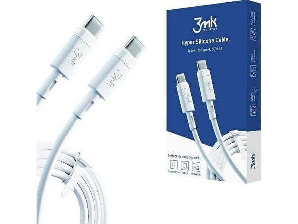 3MK HyperSilicon Kabel USB-C/USB-C kabel hvit 1m 60W 3A