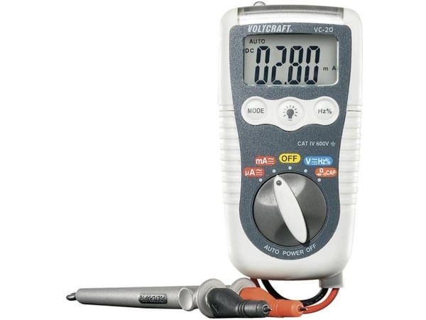 VOLTCRAFT VC-12720300 håndmultimeter kalibrert (ISO) sprutsikker IP54 CAT III 1000 V, CAT IV 600 V visning 4000 counts