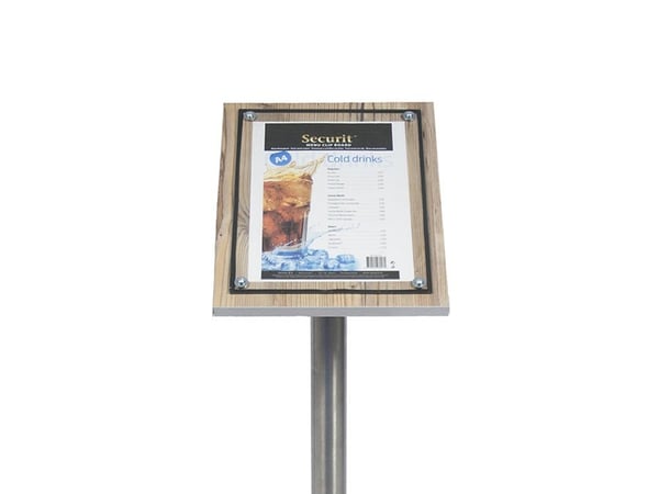 Securit MCS-A4-OAK, Informasjonsstativ, A4, Glass, Plast, Rustfritt stål, Tre, Satinert stål, Tre, 340 mm, 90 mm