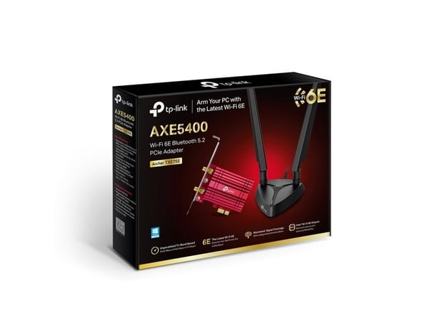 TP-Link Archer TXE75E, Intern, Trådløs, PCI Express, WLAN / Bluetooth, 5400 Mbit/s, Svart, Rød