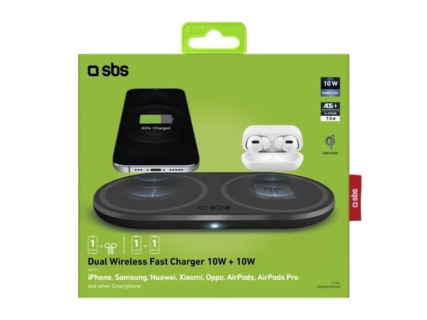 SBS TEWIRE20WDOUB, Innendørs, USB, Trådløs lading, Sort