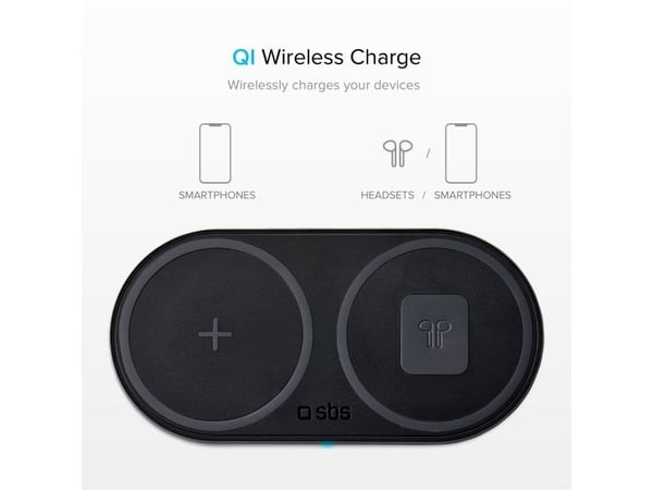 SBS TEWIRE20WDOUB, Innendørs, USB, Trådløs lading, Sort
