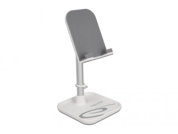 Delock - Stativ for mobiltelefon, nettbrett - telescopic with storage - hvit, sølv