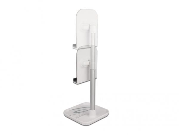 Delock - Stativ for mobiltelefon, nettbrett - telescopic with storage - hvit, sølv