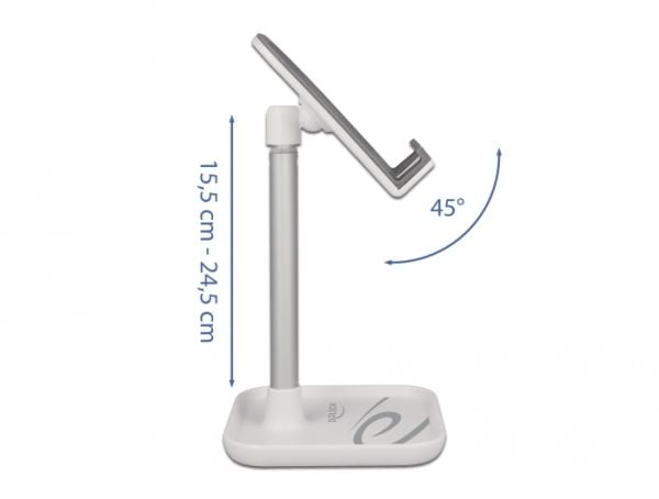 Delock - Stativ for mobiltelefon, nettbrett - telescopic with storage - hvit, sølv