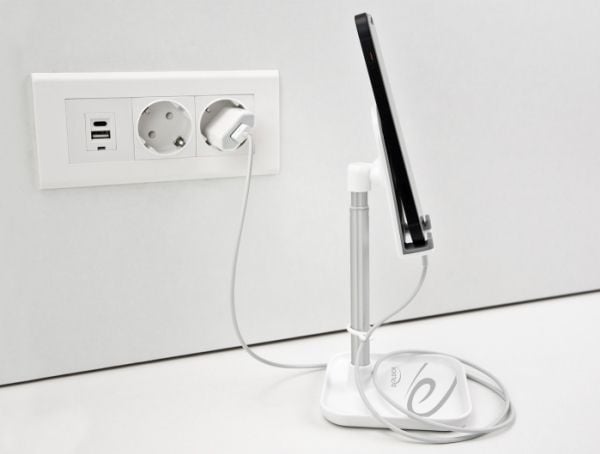 Delock - Stativ for mobiltelefon, nettbrett - telescopic with storage - hvit, sølv