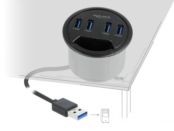 Delock - Hub - 4 x USB 3.2 Gen 1 - kan monteres i flukt