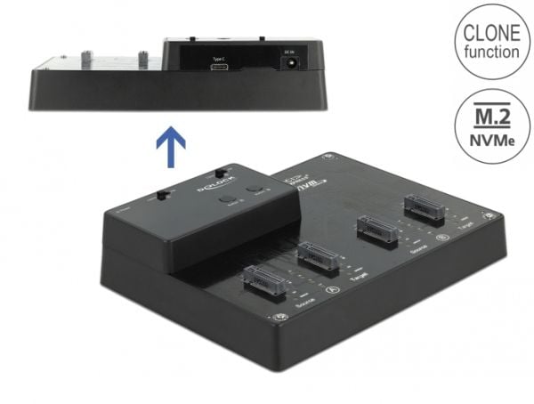 Delock - SSD-dokkestasjon - brønner: 4 - M.2 - M.2 NVMe Card - USB 3.2 (Gen 2) - svart