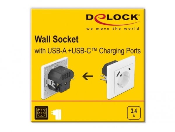 DeLOCK 11489, CEE 7/3 + USB, Valkoinen, Muovi, 250 V, 16 A, 4000 W