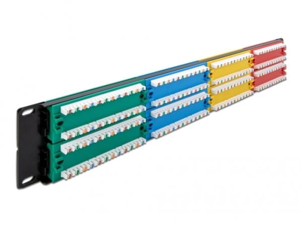 Delock - Koblingspanel - skapmonterbar - CAT 5e - RJ-45 X 48 - blå, gul, rød, grønn - 2U - 19"