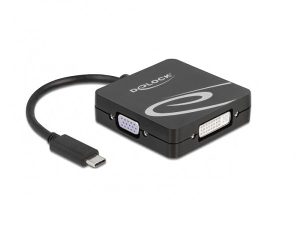 Delock - High Speed - video adapter - enkeltlenke - USB-C hann til 15 pin D-Sub (DB-15), DVI-I, HDMI, DisplayPort hunn - 10 cm - svart - 4K 60Hz (3...