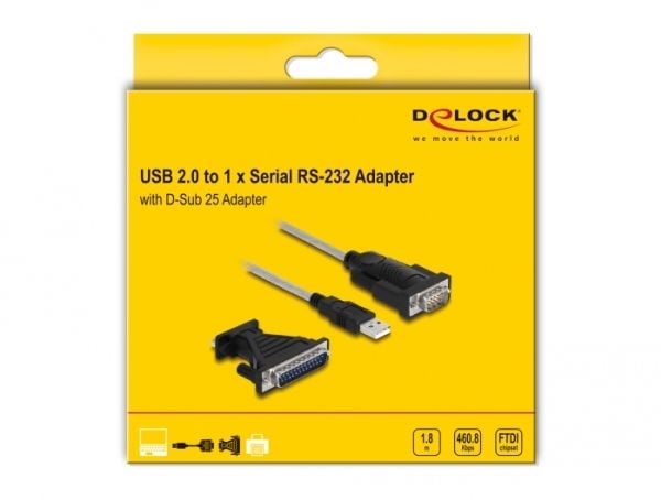 DeLOCK 61314, USB A, RS-232, 1,8 m, Musta