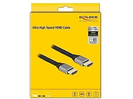 Delock - Ultra High Speed - HDMI-kabel - HDMI hann til HDMI hann - 2 m - trippel beskyttelse - grå - gullglimtkontakter, 8 K 60 Hz (7680 x 4320) st...