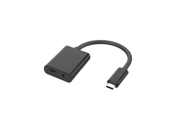 MicroConnect - USB-C til hodetelefonjakk / ladeadapter - USB-C hann til USB-C, minijakk hunn - svart - USB Power Delivery (100 W)