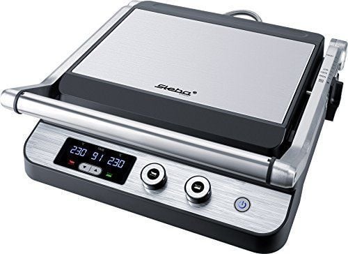 Steba FG 120. kokonaisteho: 1800 W, tyyppi: Grilli, lämmönlähde: Sähkö, muototekijä: Pöytä, tuotteen väri: Musta, ruostumaton teräs, keittotason mu...