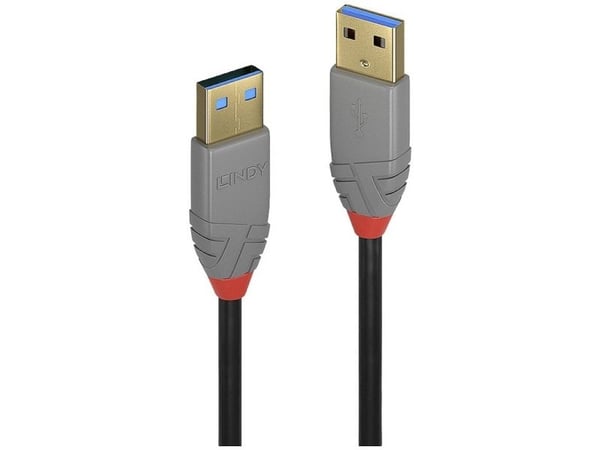 Lindy 36754, 5 m, USB A, USB A, USB 3.2 Gen 1 (3.1 Gen 1), 5 Gbit/s, Svart, Grå