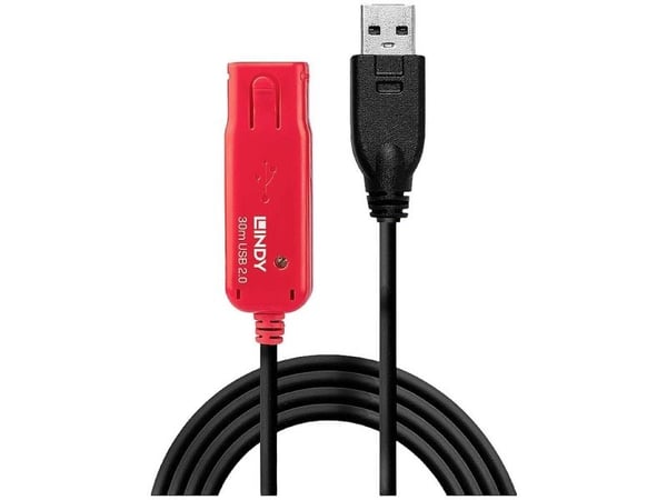 Lindy 42923, 30 m, USB A, USB A, USB 2.0, Hankjønn/hunkjønn, Svart, Rød