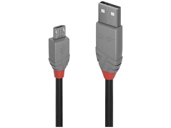 Lindy 36732, 1 m, USB A, Micro-USB B, USB 2.0, 480 Mbit/s, Sort, Grå