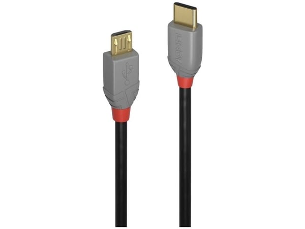 Lindy 36891, 1 m, USB C, Micro-USB B, USB 2.0, 0,48 Gbit/s, Svart, Grå