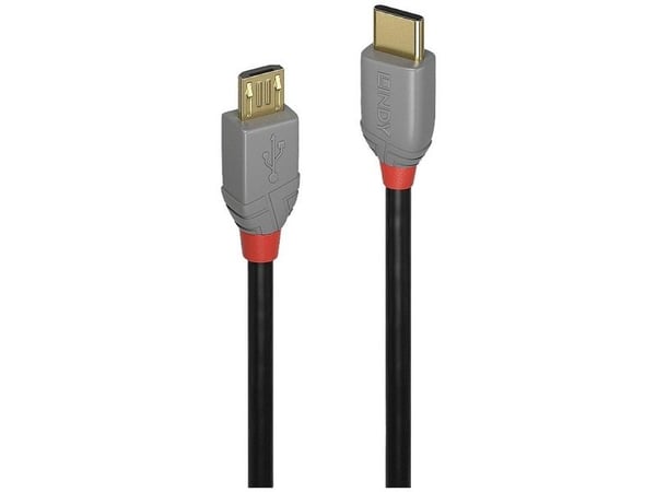 Lindy 36890, 0,5 m, USB C, Micro-USB B, USB 2.0, 480 Mbit/s, Sort, Grå