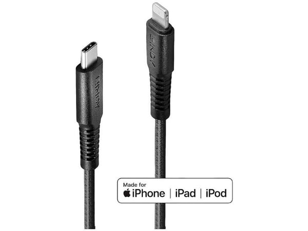 Lindy 31288, 3 m, Lightning, USB C, Uros, Uros, Musta