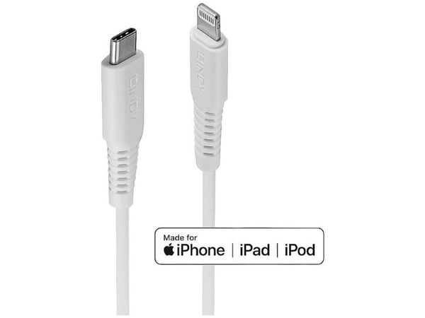 Lindy 31315, 0,5 m, Lightning, USB C, Hankjønn, Hankjønn, Hvit