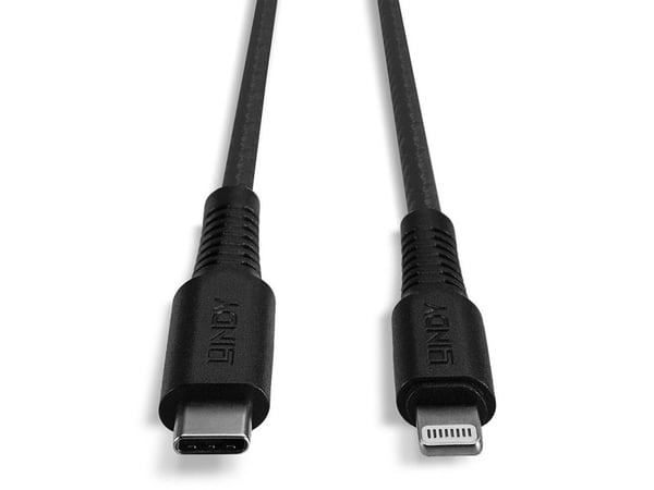 Lindy 31288, 3 m, Lightning, USB C, Uros, Uros, Musta