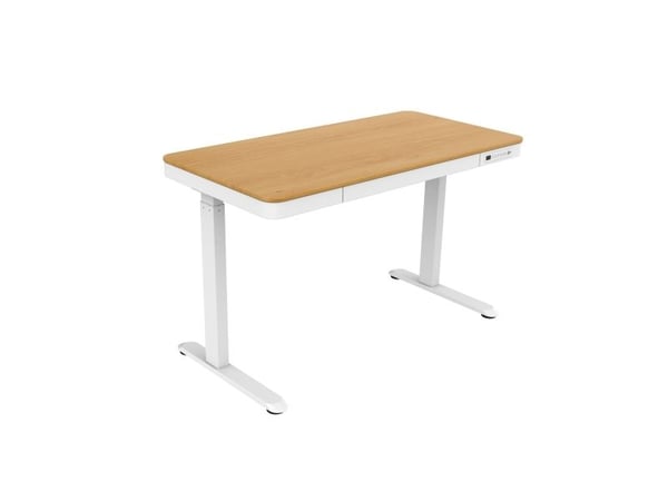 Tuckano Elektrisch höhenverstellbarer Schreibtisch ET119W-C weiß/Eiche, Weiß, Holz, 50 kg, 600 - 1200 mm, Holz, Rechteckige Form, Stahl