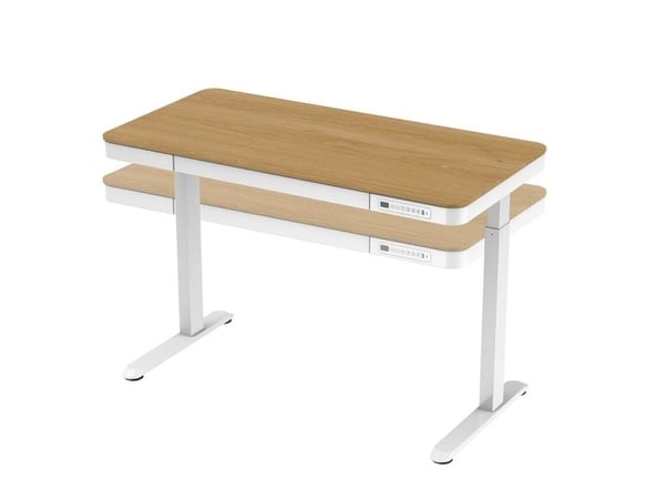 Tuckano Elektrisch höhenverstellbarer Schreibtisch ET119W-C weiß/Eiche, Weiß, Holz, 50 kg, 600 - 1200 mm, Holz, Rechteckige Form, Stahl