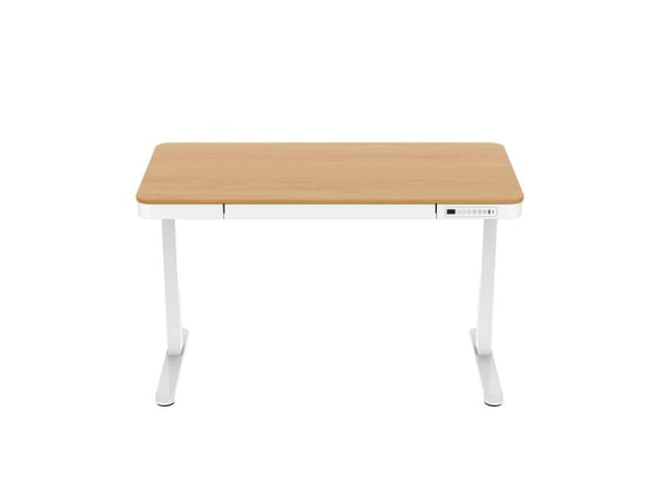 Tuckano Elektrisch höhenverstellbarer Schreibtisch ET119W-C weiß/Eiche, Weiß, Holz, 50 kg, 600 - 1200 mm, Holz, Rechteckige Form, Stahl