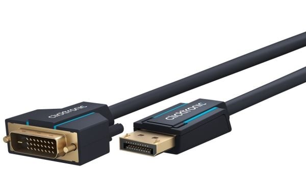 ClickTronic 70729, 2 m, DisplayPort, DVI, Guld, Blå, Kobber