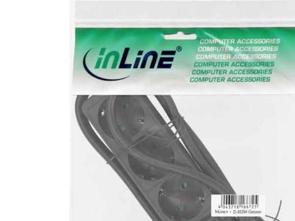 InLine 16435S, 5 m, Kulmikas, 1,5 mm², Musta, Muovi, 3 AC-pistorasia(a)