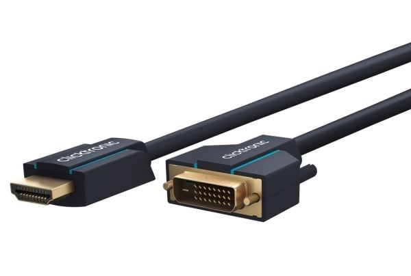 ClickTronic 7.5m HDMI/DVI Adapter, 7,5 m, HDMI, DVI-D, Gull, 4,95 Gbit/s, Blå