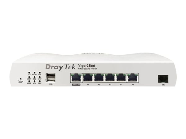Draytek Vigor 2866 - Ruter - DSL-modem 5-ports switch - 1GbE - WAN-porter: 2 - veggmonterbar